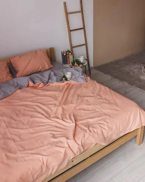 Постільна білизна євро Dushka Home Варена бавовна 20510 200х220 см персикова з сірим - фото 6