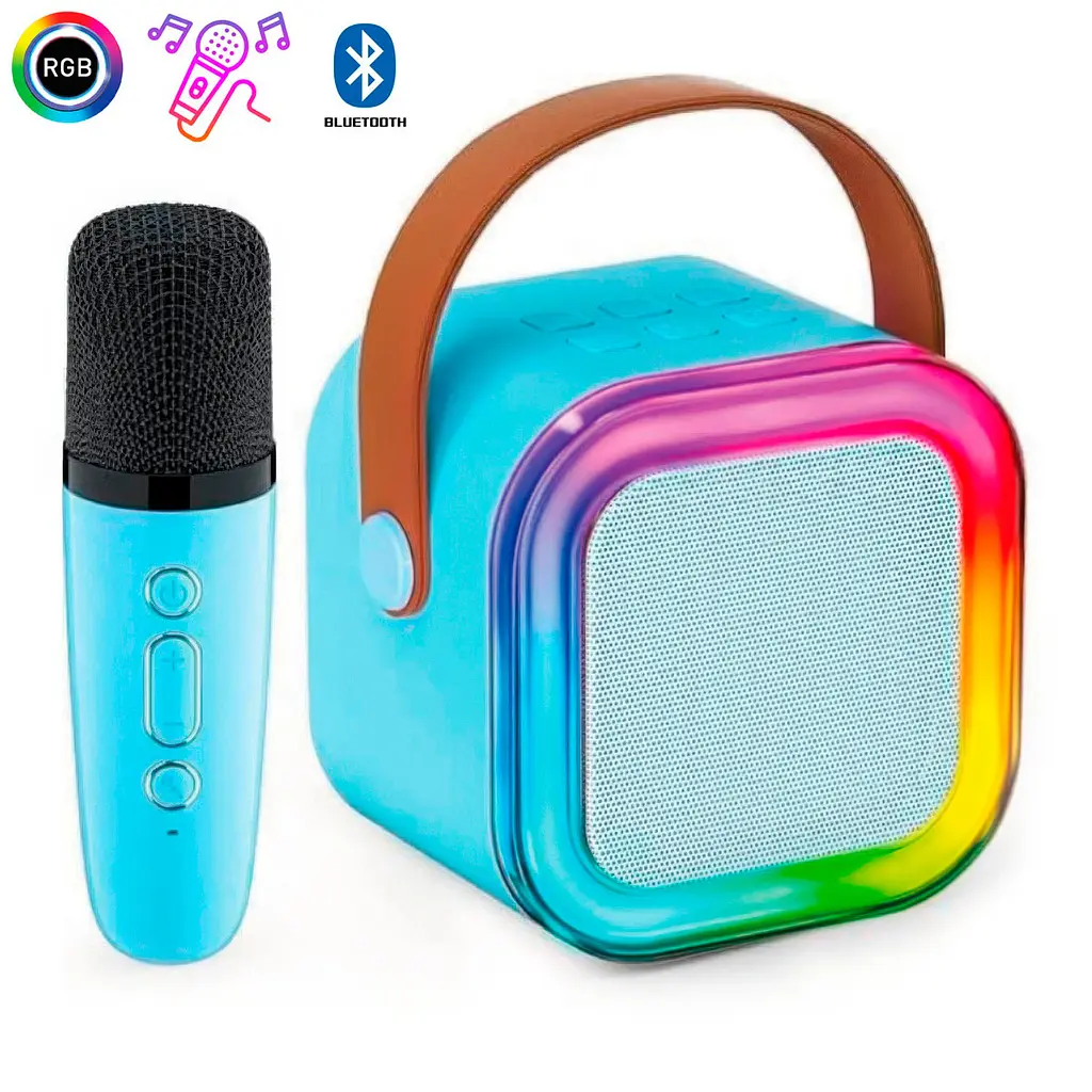 Bluetooth колонка караоке з мікрофоном синя колонка музична квадратна бездротова - фото 2