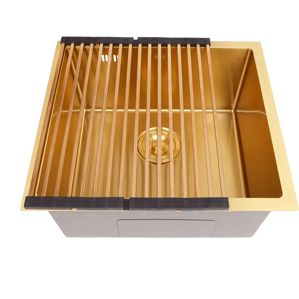 Золота мийка для кухні Nett NG-5045 з нержавійки 50 см під стільницю - фото 4