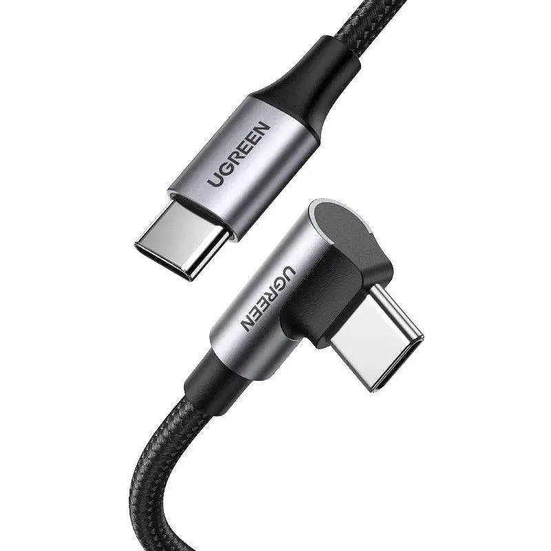 Кабель USB 2.0 Type-C M-M, 2 м, 90°, 100W Черный, Aluminium Braid US334 UGREEN - фото 2