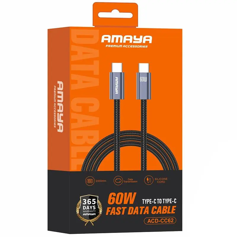 Дата кабель Amaya CC62 Type-C to Type-C 60W (2m) Gray - фото 2