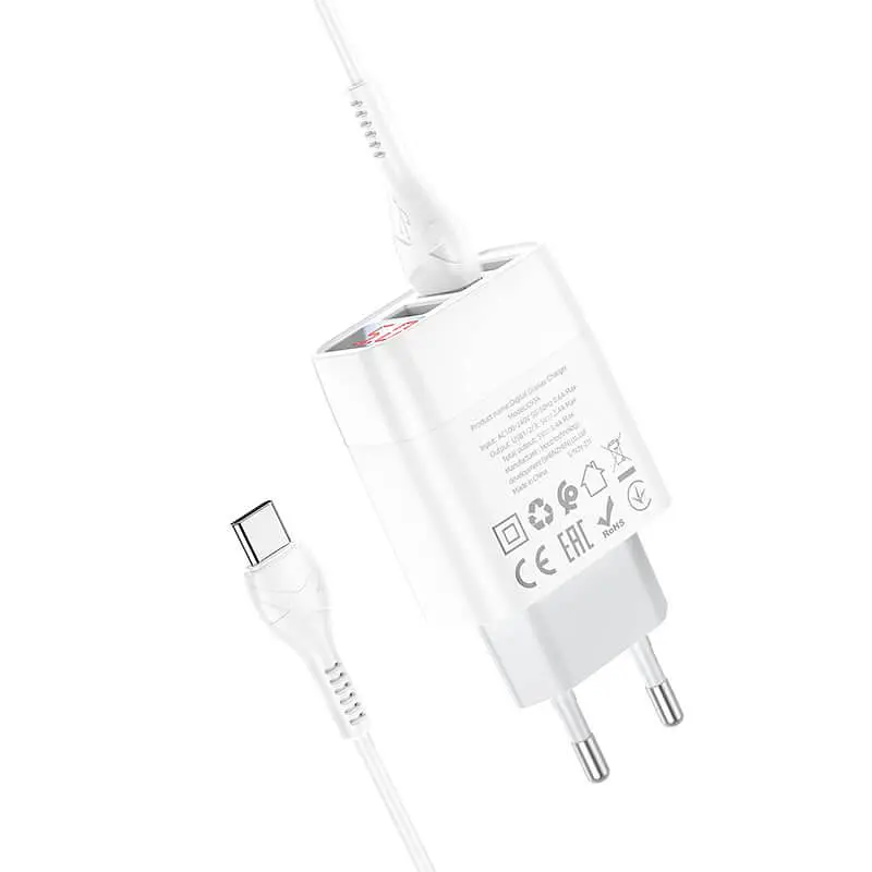 Зарядное устройство Hoco C93A 3 USB-порта с экраном набор с кабелем Type-C - фото 6