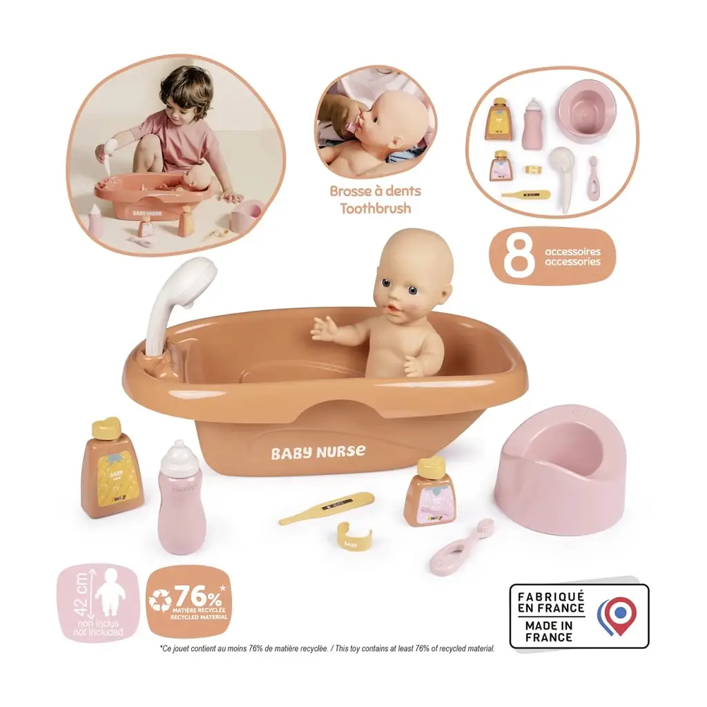 Игровой набор Smoby Ванна для пупса Беби Ньорс. Терракотовая пудра из аксесс., 42 см (7600220383) - фото 4