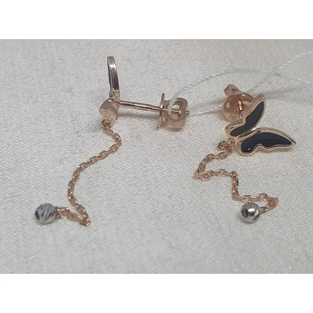 Золоті сережки-пуссети Столична Ювелірна Фабрика Метелики з емаллю. 111221ЕЧ - фото 4