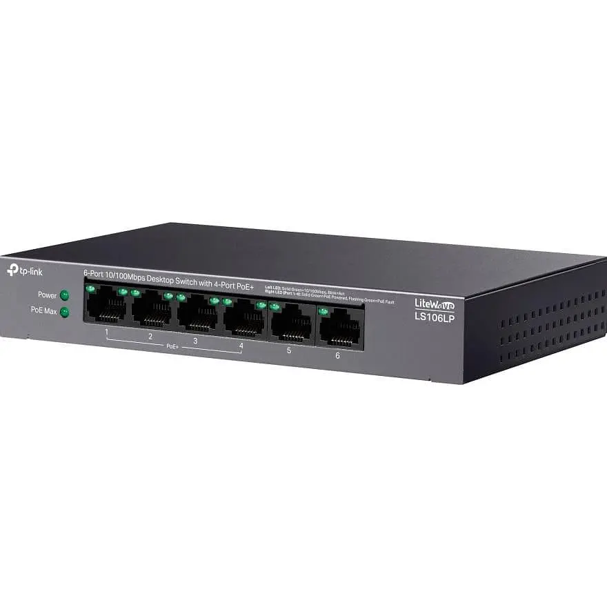 Комутатор TP-Link LiteWave LS106LP 6-Port Fast Ethernet PoE+ Black (LS106LP)