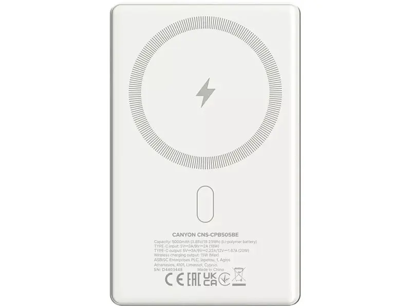 Зовнішній акумулятор (Power Bank) Canyon OnCharge 505 slim 5000mAh 20W Beige (CNS-CPB505BE) - фото 3