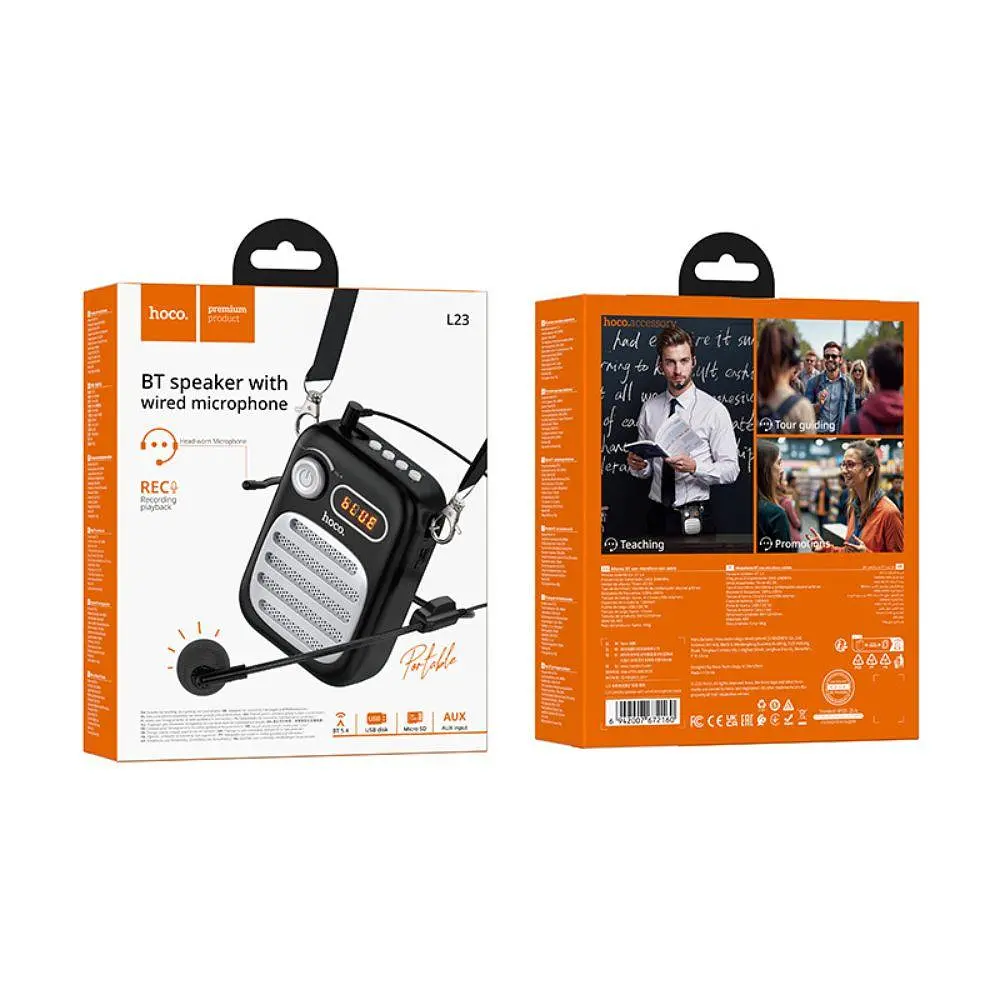 Портативна колонка з гарнітурою HOCO L23 Lemony speaker with wired microphone, 5W, Чорний - фото 2