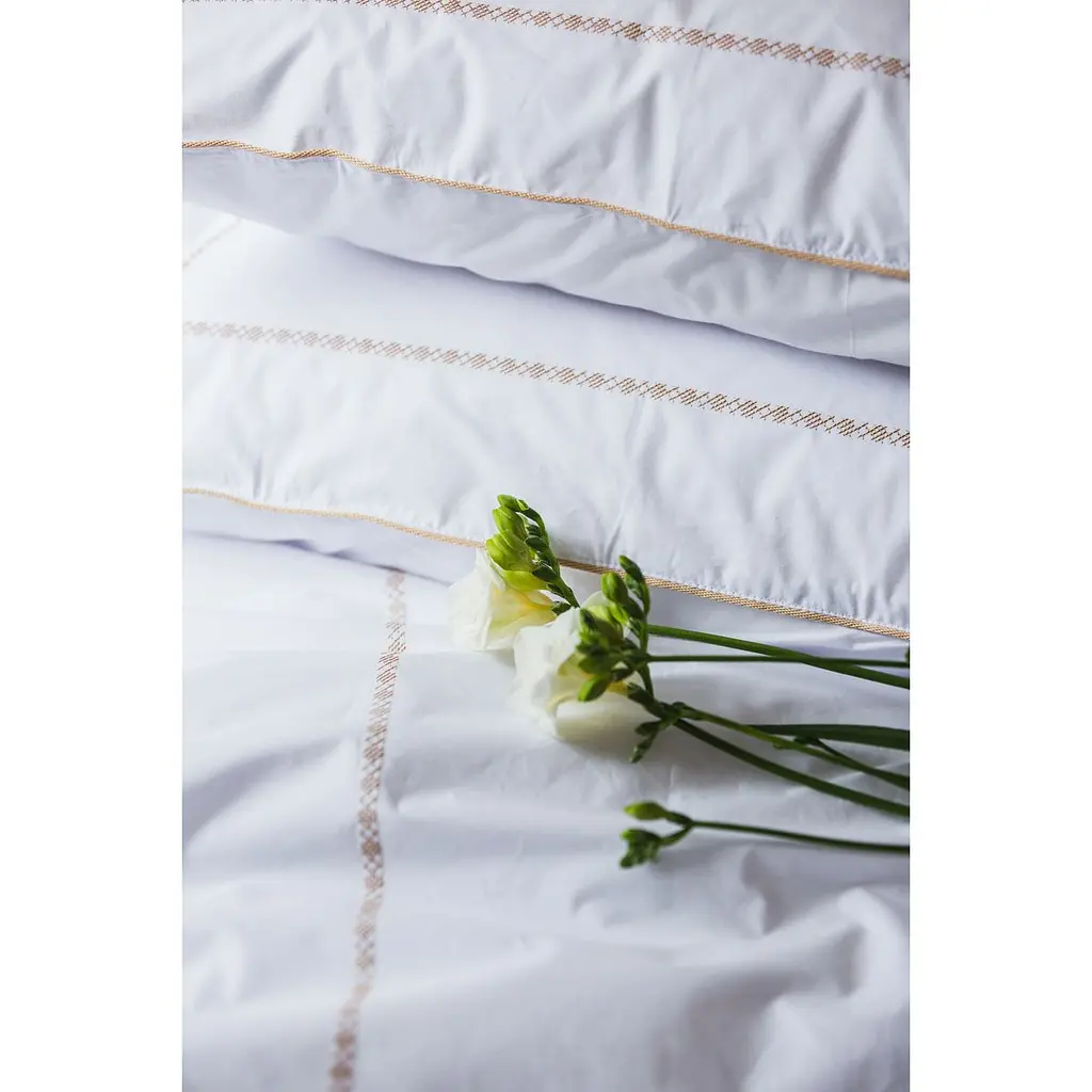 Комплект постельного белья Ecotton Premium евро перкаль вышивка с бежевым кантом (25144) - фото 6