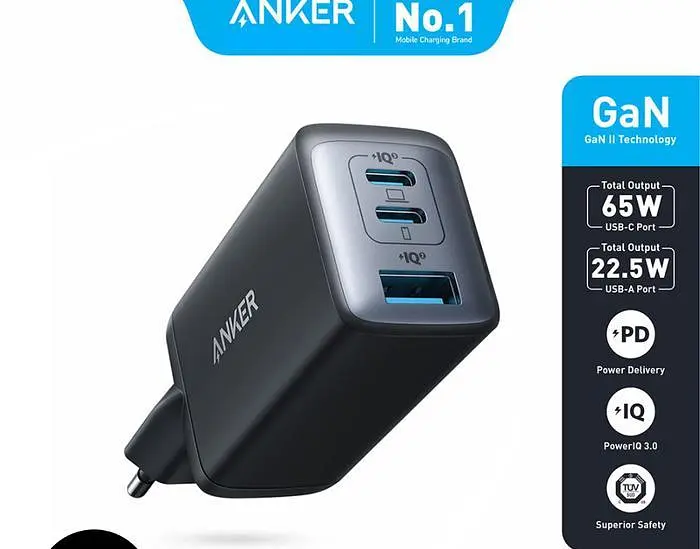 Зарядное устройство адаптер питания Anker 735 (PowerPort III) 65 W 3 выхода 2C+A (A2667) - фото 4