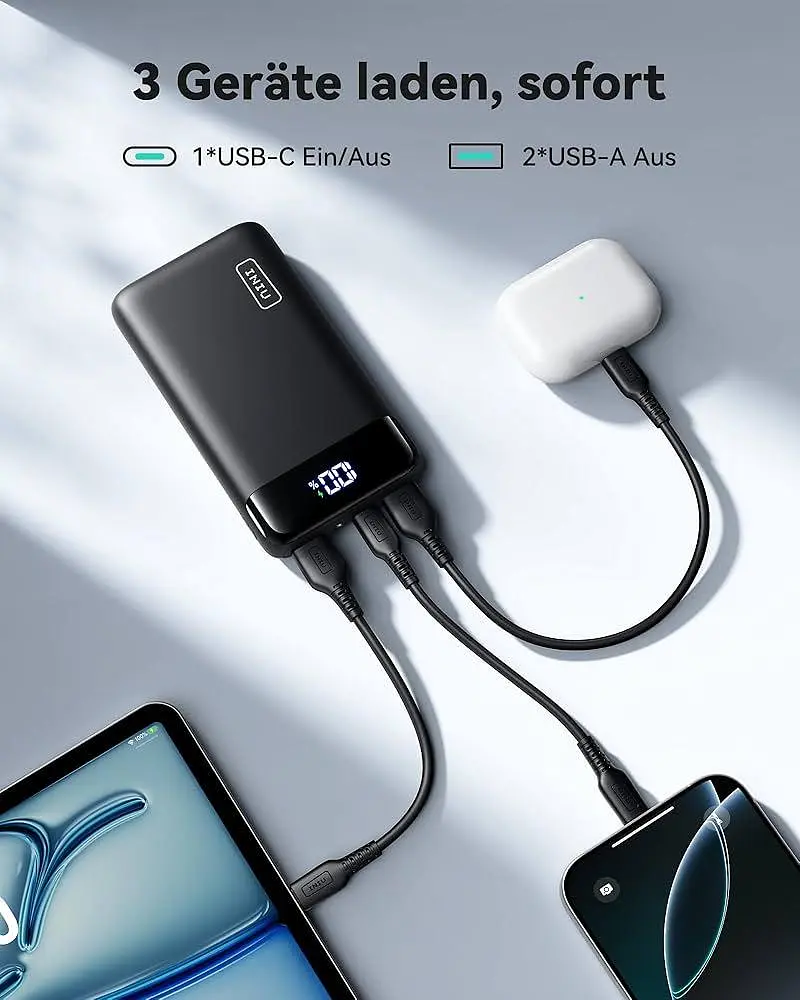 Павербанк Iniu 22.5W 20000mAh, зарядка через USB-C, 3 виходи, з підтримкою телефону - фото 3