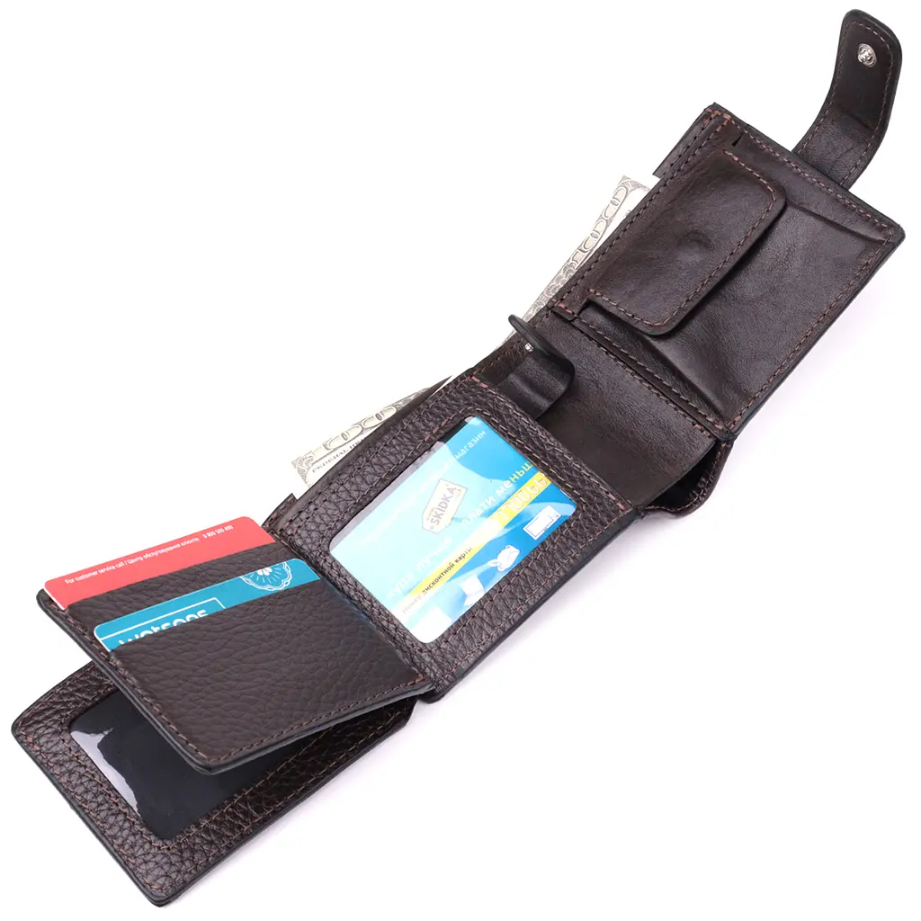 Практичный портмоне из люксовой зернистой кожи флотарий Grande Pelle 12х9х3 см acs0029595 - фото 8