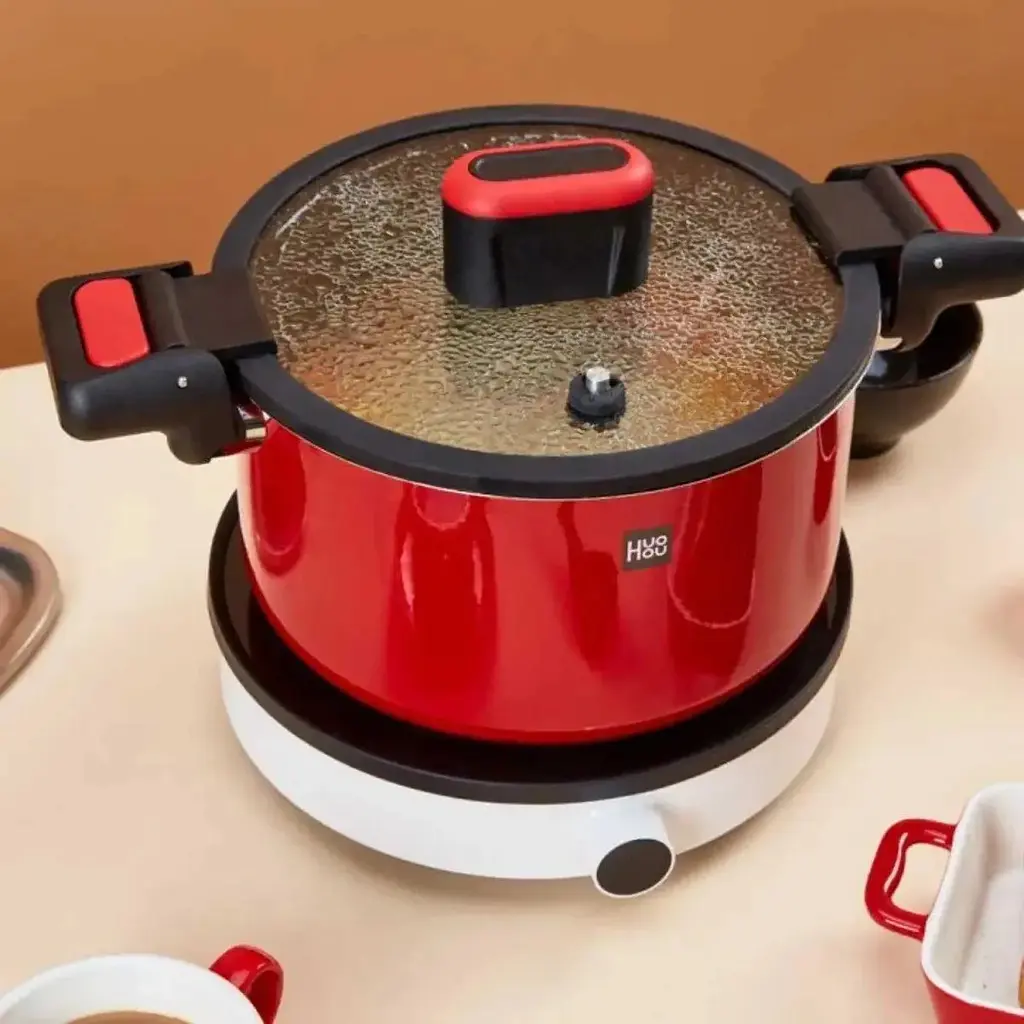 Каструля-скороварка Huo Hou HU0160 Stainless Steel Enamel Micro Pressure Cooker червона  - фото 5