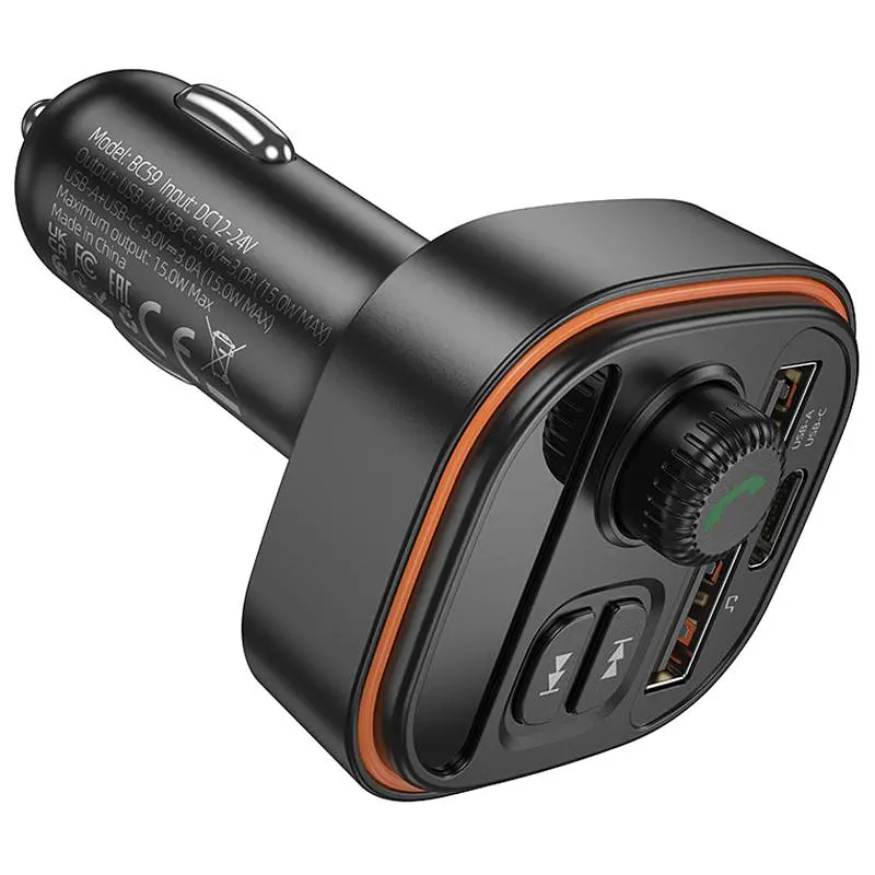 АЗУ FM модулятор Borofone BC59 Heroic 15W (2USB-A/1C) Black - фото 5