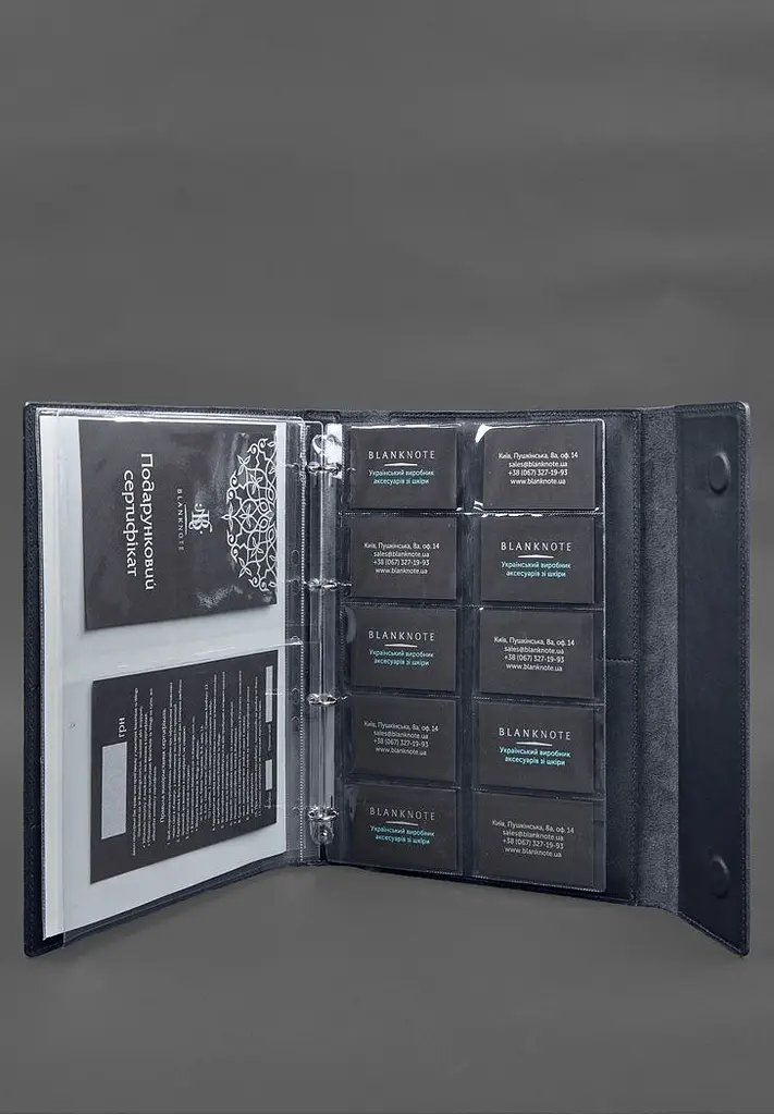 Кожаная папка для документов "Семейная" А4 на сегрегаторе с файлами темно-синяя - фото 9