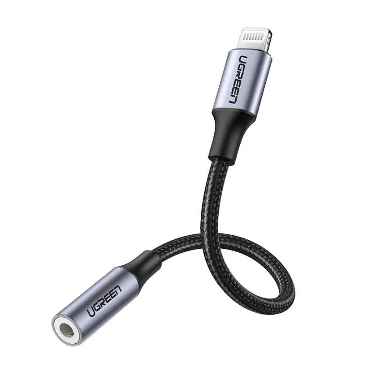 Перехідник Ugreen Lightning 3.5 mm 10 cm Headphone Jack Adapter Model US211 Сірий - фото 2