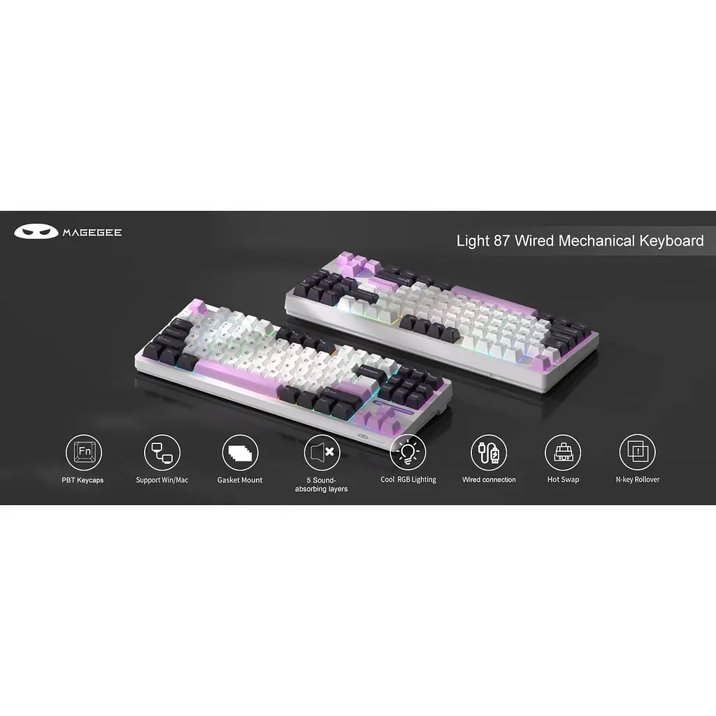 Клавиатура MageGee Light 87 USB Ivory White Switch Purple Jade (6971969728745-UA) - фото 8