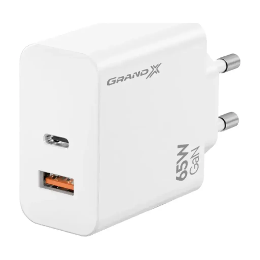 Зарядний пристрій Grand-X GaN 1xUSB-C + 1xUSB 65W PD3.0 QC4.0 AFC SCP FCP white (CH-960W) - фото 8
