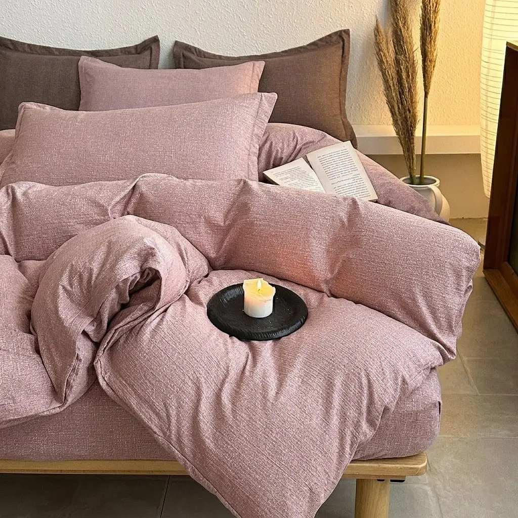 Постільна білизна полуторна з текстурою льону Colorful Home 20483 150х200 см суха троянда