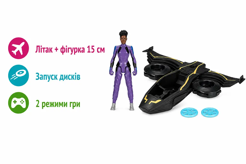 Ігровий набір Чорна Пантера з літаком Hasbro Marvel Black Panther Wakanda Forever and Vibranium Blast Sunbird фігурка 15 см (SKU-237) - фото 3