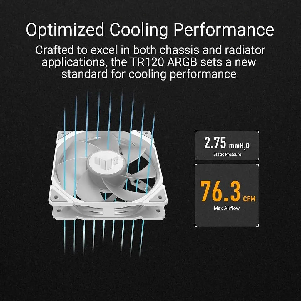 Комплект вентиляторів ASUS TUF Gaming 120мм TR120 ARGB Reverse Triple Pack White (90DA00D3-B09020) - фото 11