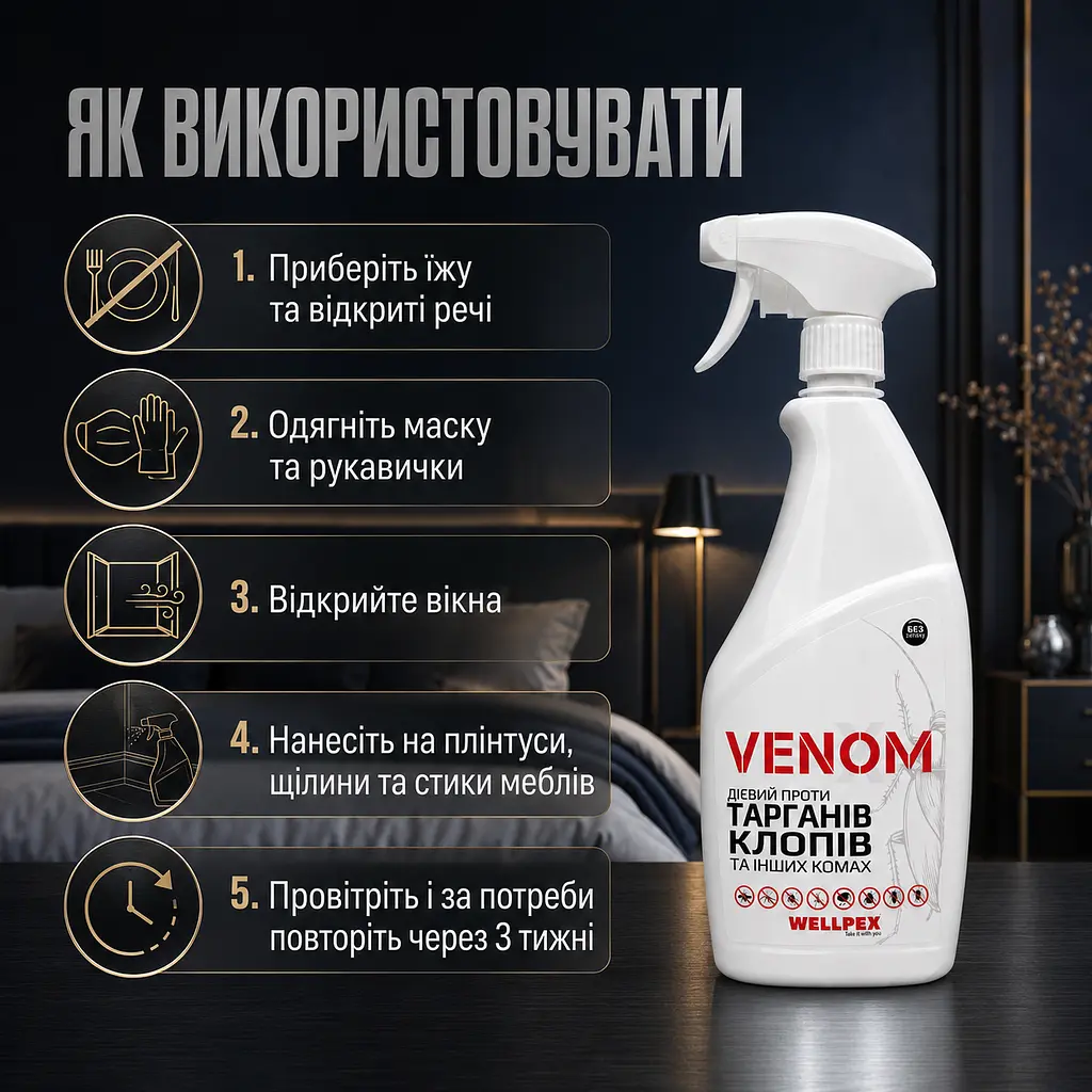 Комплект від тарганів Venom "Максимальний захист": Спрей 750 мл (без запаху) + Гель-приманка 30 г (дозатор) - фото 9