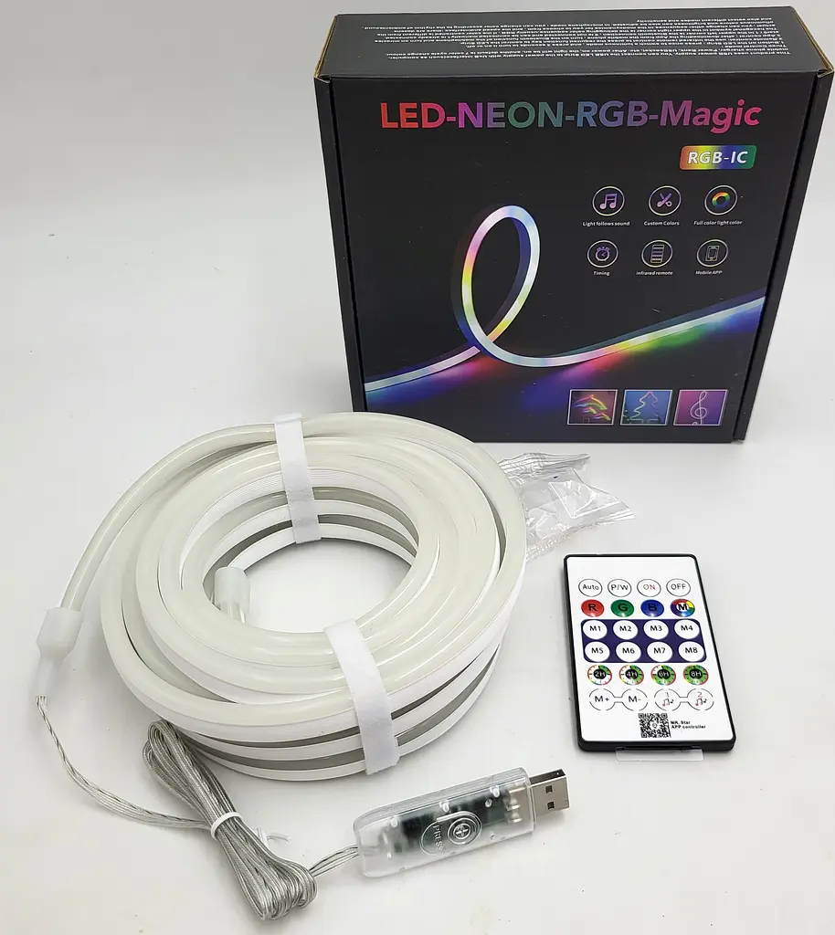Розумна гнучка LED Neon RGB неонова стрічка шланг 5 метрів від USB керування кольорами режимами з телефону Bluetooth додатком та пульт UKC SFK-11 - фото 4