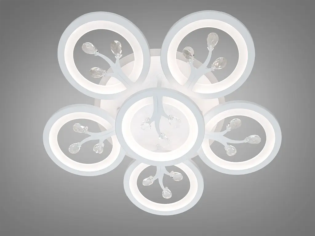 Стельовий LED-світильник «Біла орхідея» Diasha 8135/5+1WH - 95 Вт, диммер, пульт, 6 світлових кілець - фото 4