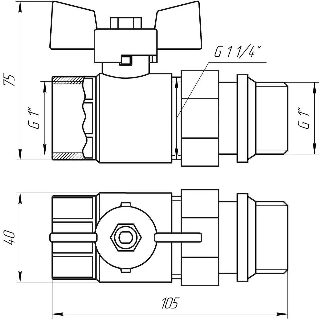 Кран кульовий з американкою Q Professional QP003 PN40 1″ антипротікання, Білий метелик - фото 5