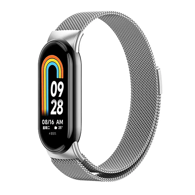 Комплект ремешки Tamister для фитнес-браслета Xiaomi Mi Band 8 и 9 Bead design Black - Milanese design Silver - фото 3