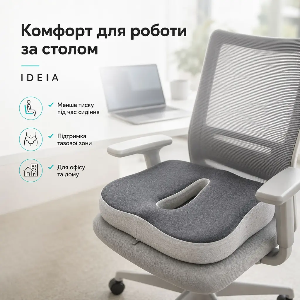 Подушка офісна ортопедична для сидіння Ideia з ефектом пам'яті 43х38х10 см (8-36375) - фото 7