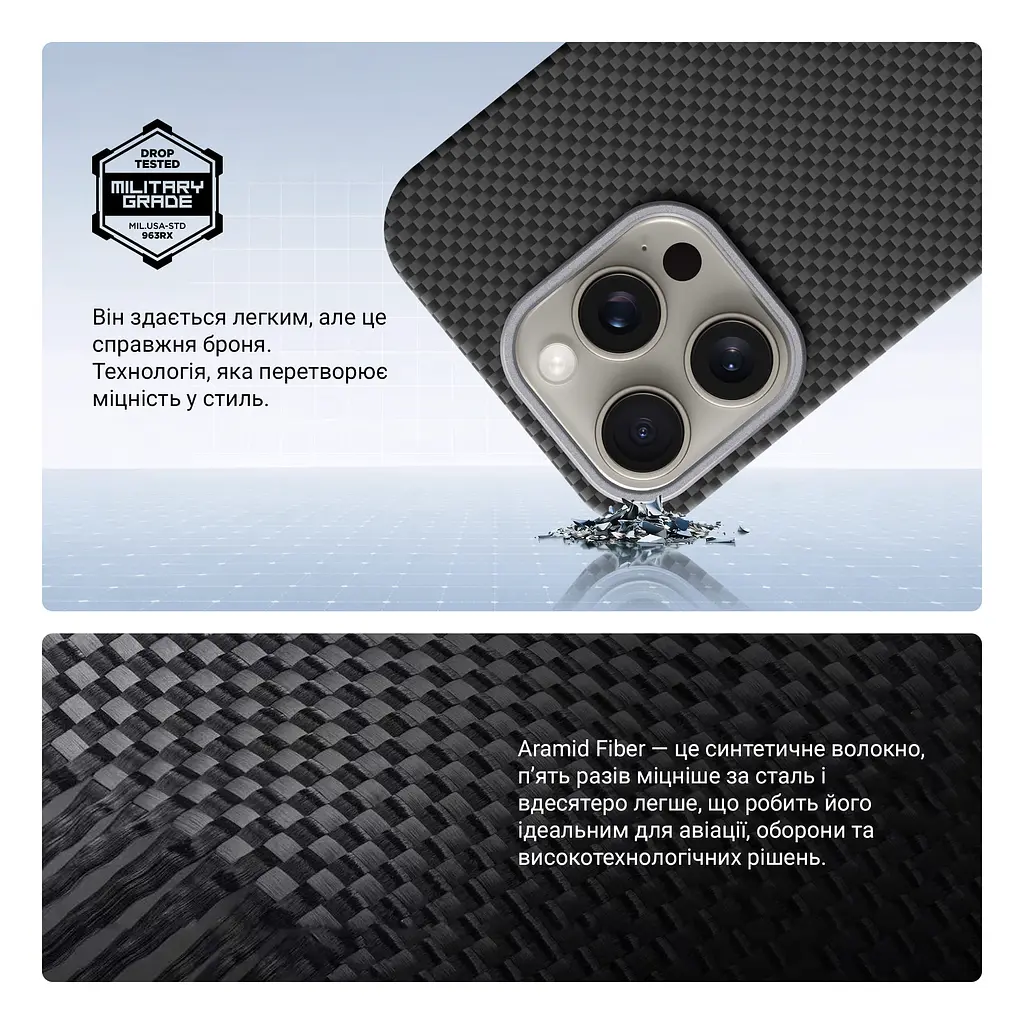 Защитный чехол для Apple iPhone 16 Pro Max, BlackIcon Kevlar MagCase, кевларовый, черный, панель, накладка с поддержкой MagSafe, противоударный, защита всего корпуса, усиленные углы, совместим с беспроводной зарядкой, ArmorStandart (ARM88535) - фото 4