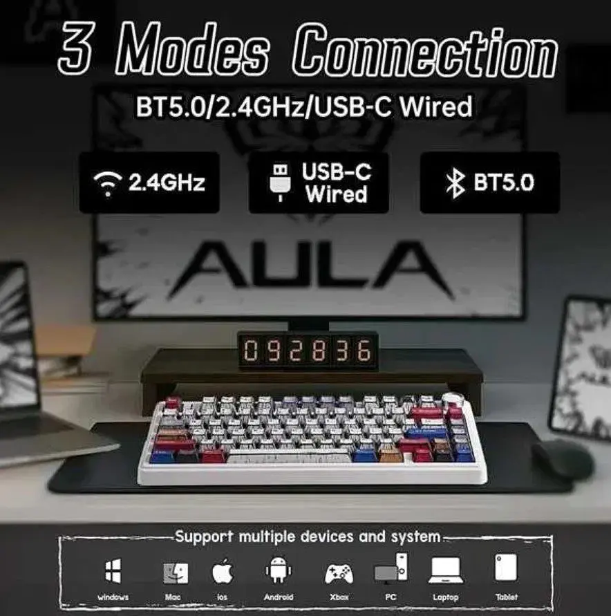 Клавіатура ігрова механічна Aula Mechanical F-75 Wireless Comic Gasket Reaper Switch Hot-Swap 2.4G/Bluetooth - фото 6