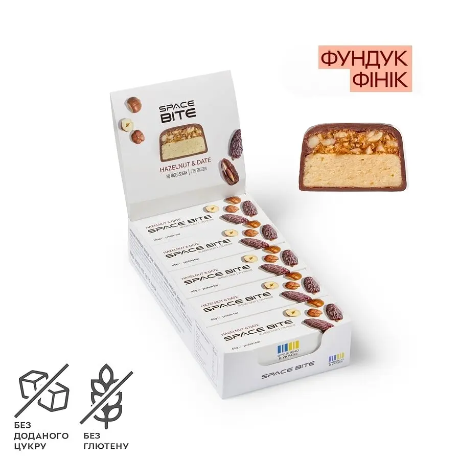 Батончики Spacefood Space Bite Protein Bar Hazelnut-Date, 10*45 грам