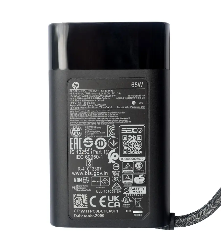 Блок живлення (зарядка) для ноутбука HP 65W (5V - 3A; 9V - 3А; 12V - 5A; 15V - 4.33А; 20V - 3,25А; USB Type-C) L04650-850/L45962-001 з плетеним кабелем, 65W, 3A, 3.25A, 4.3A, 5A, USB Type-C - фото 2
