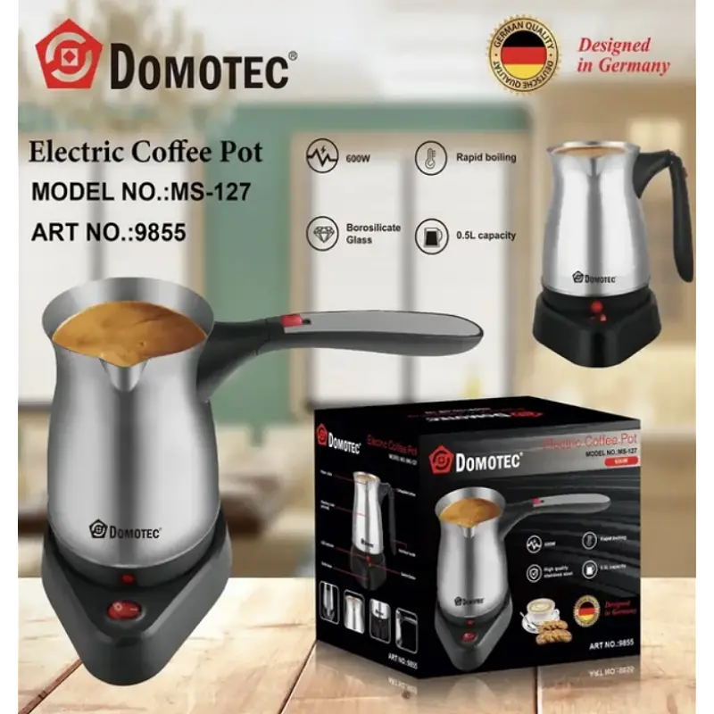 Електротурка настільна мережева для меленої кави 600 Вт Domotec MS-127 міні кавоварка електрична об’ємом 500 мл з складною ручкою Чорний із сріблястим - фото 12