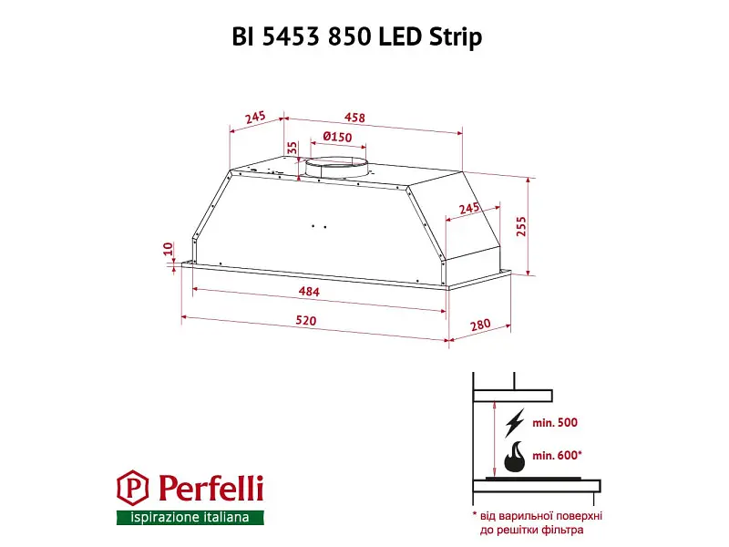 Витяжка Perfelli BI 5453 I 850 LED STRIP - фото 11