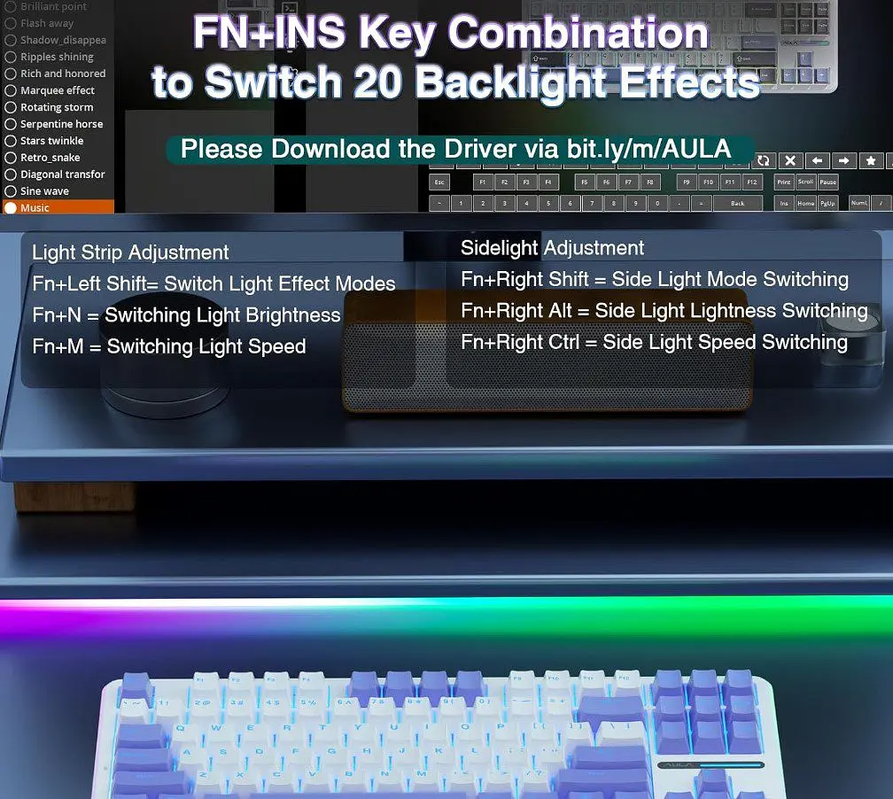 Клавіатура ігрова механічна Aula Mechanical Aula F-87 White-Purple KRGD Blue switch - фото 8