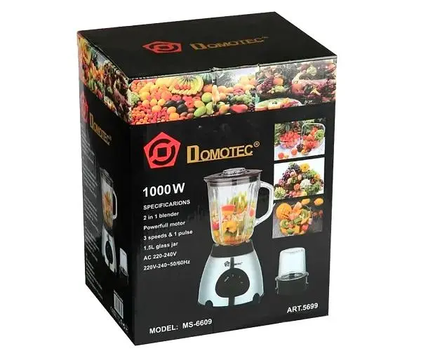 Блендер Domotec MS-6609 подрібнювач стаціонарний чаша 1.5 л + кавомолка 1000W срібляста (MS-6609_831) - фото 2
