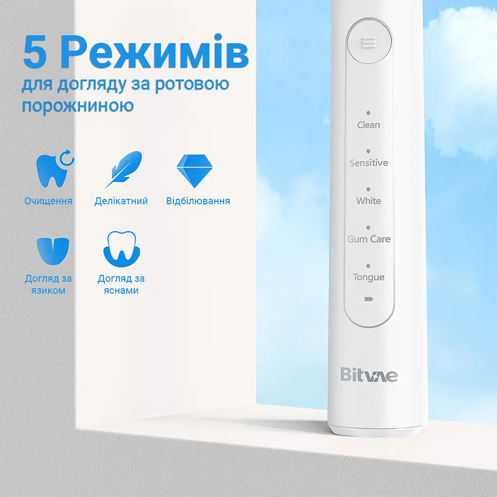 Електрична зубна щітка обертаюча з футляром Bitvae R2 8 насадок White - фото 3