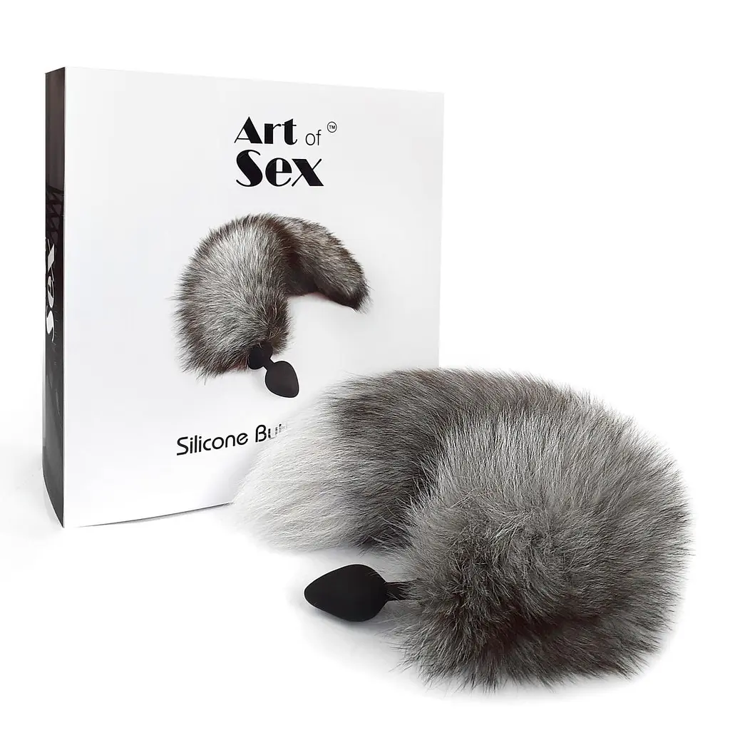 Силіконова анальна пробка з хвостом із натурального хутра Art of Sex size M Artctic fox - фото 5
