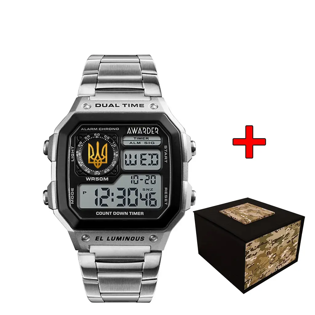 Чоловічий наручний годинник 011BKUAGD Тризуб золото Срібло + Коробка Awarder acs0031887