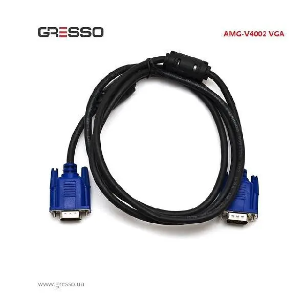 Кабель Gresso Vga 2 м модель V4002 male to male папа-папа 2 ферита черно-голубой пакет - фото 4