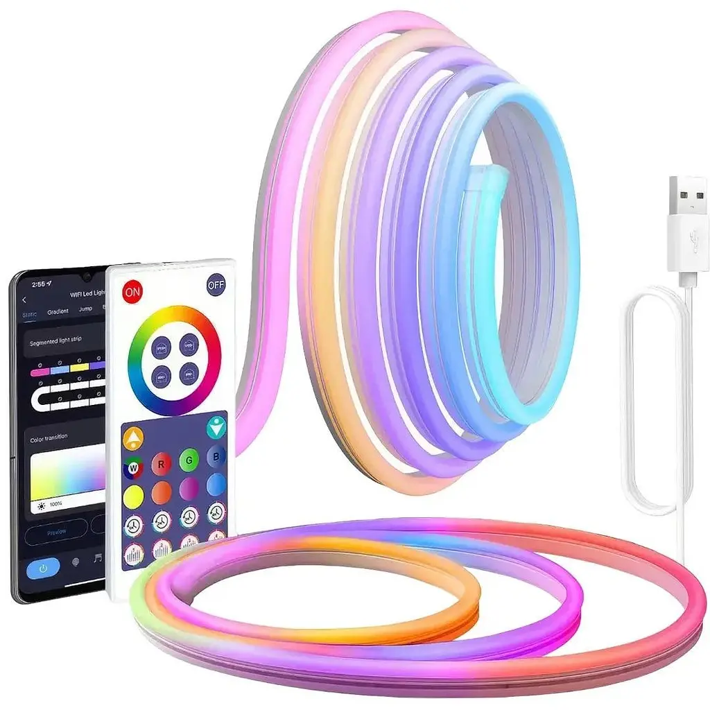 Неонова світлодіодна стрічка UKC RGB 5 м з керуванням від телефону SFK-11 Bluetooth гнучкий лінійний неон - фото 4