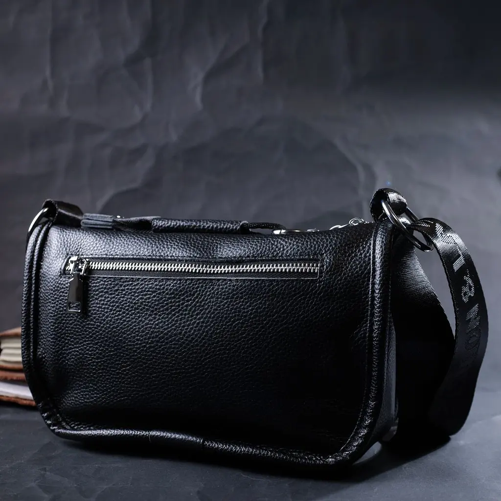 Жіноча сумка із заокругленими краями з натуральної шкіри Vintage 22253 чорна - фото 8
