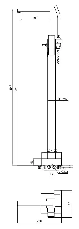 Смеситель для ванны напольный Kohlman Excelent chrome QF1165H Хром - фото 3
