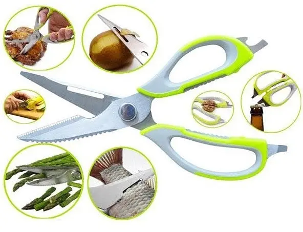 Багатофункціональні кухонні ножиці 10в1 Mighty Shears з чохлом і магнітом Сірий / Зелений - фото 7