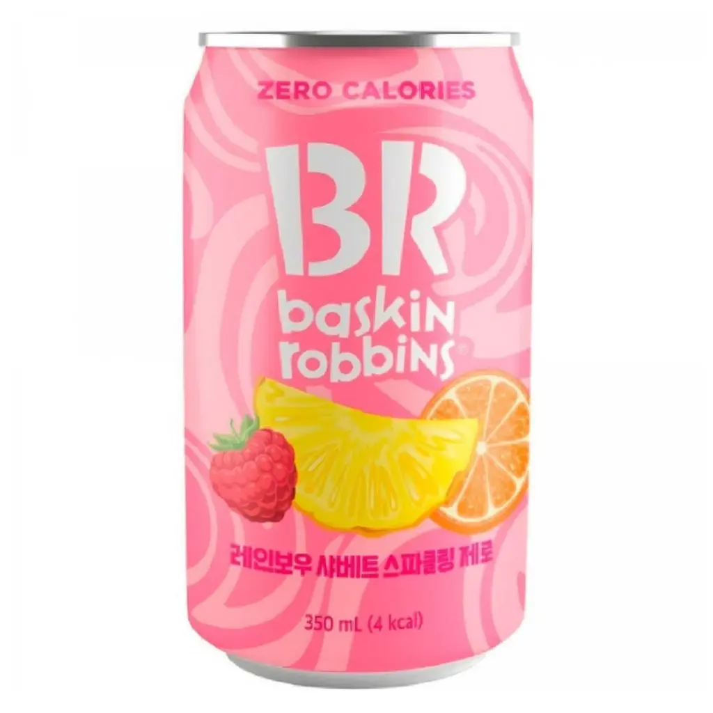 Газований напій Baskin Robbins Rainbow Sherbet Sparkling Zero зі смаком ананаса апельсина та малини 350 мл