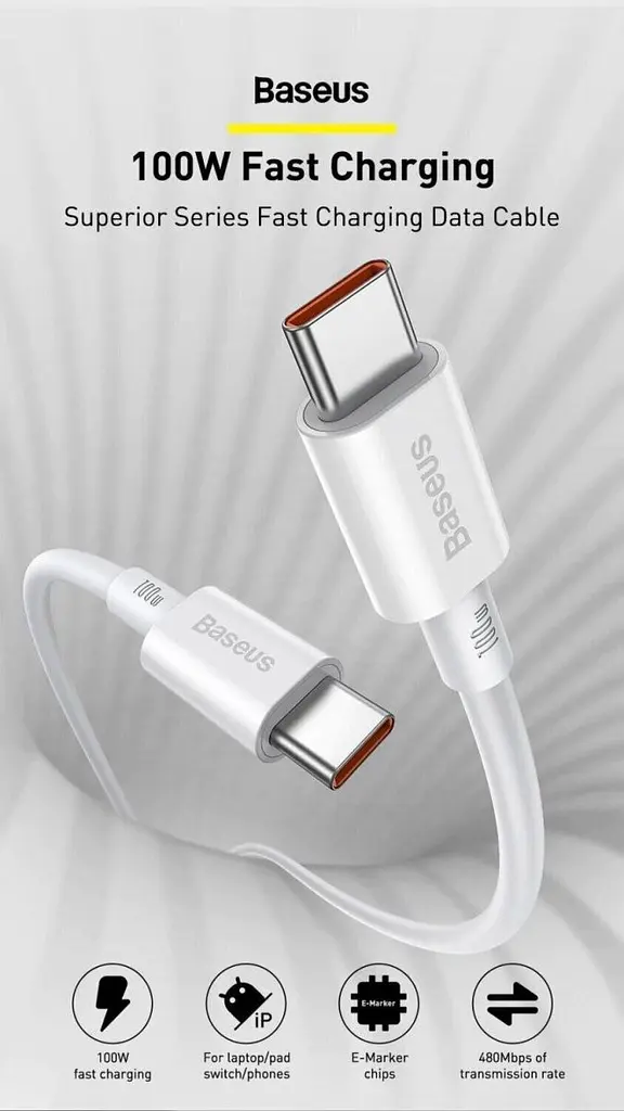 Кабель Baseus Superior Series Fast Charging USB-C to USB-C 100W 1m Black (CATYS-B01) [77818] - фото 6