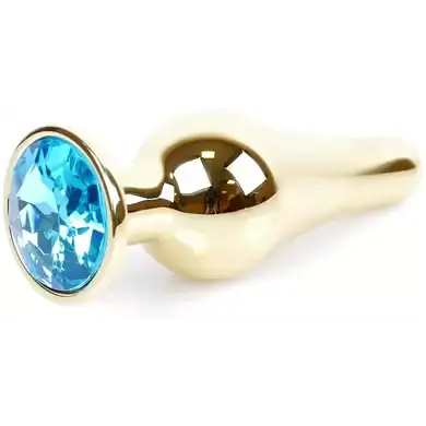 Анальна пробка з кристалом B-Series Jewellery Gold Butt Light Blue, 9,5х3 см, блакитний