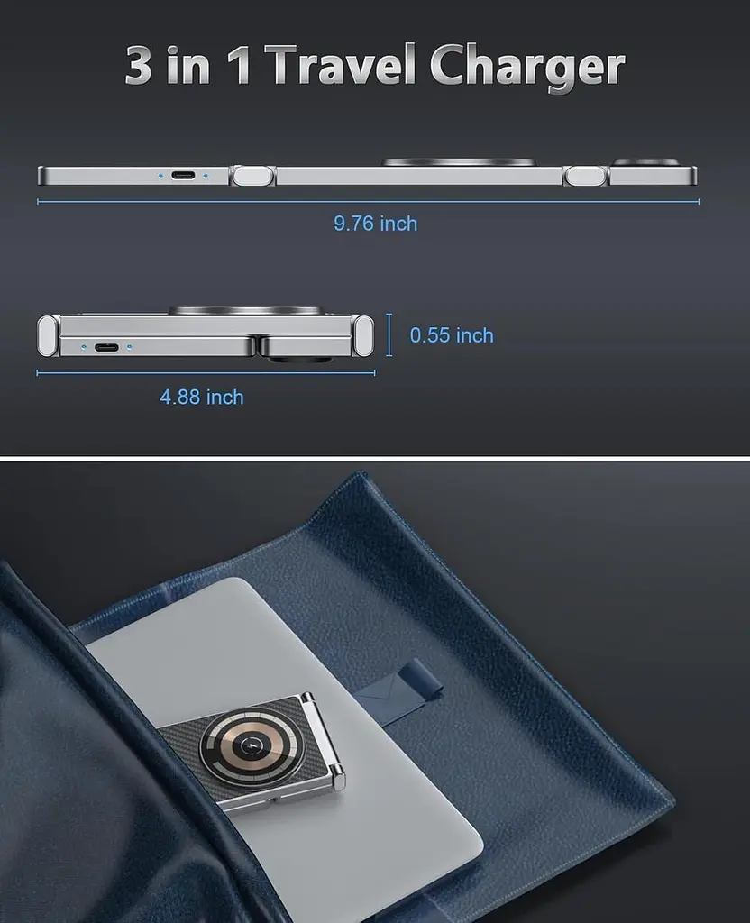 Бездротова зарядна станція REOKILY MagSafe 3-в-1 для iPhone, Apple Watch та AirPods - фото 3